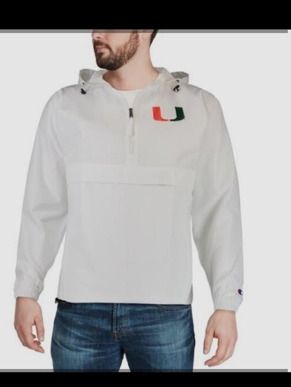 Champion White Pullover Windbreaker with Red & Green U Patch Size L
